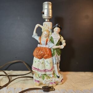 Vintage Victorian Dancing Couple Figurine Lamp 11" Porcelain Japan Hand Painted
